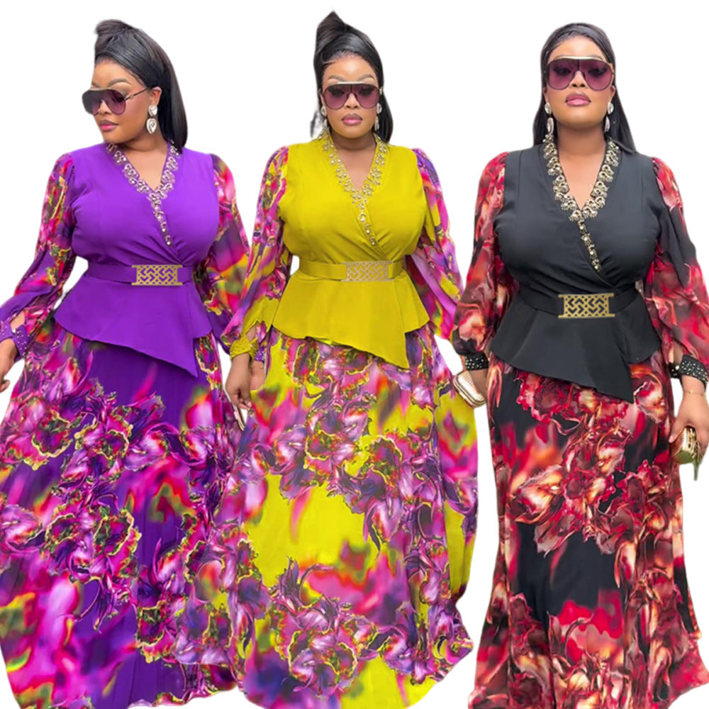African plus size women's fashion: new irregular two-piece set - trendy export style printed dress for