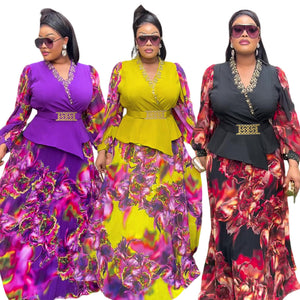 African plus size women's fashion: new irregular two-piece set - trendy export style printed dress for