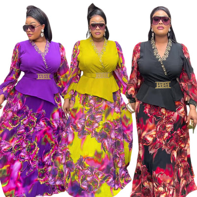 African plus size women's fashion: new irregular two-piece set - trendy export style printed dress for