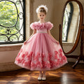 new arrivallonggirl dress stereo applique tutu tulle kids birthday princess dress flower girl wedding dress