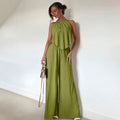 Amazon fashion cross-border women's textured wrinkled halter suit back straps backless high waistloose pants