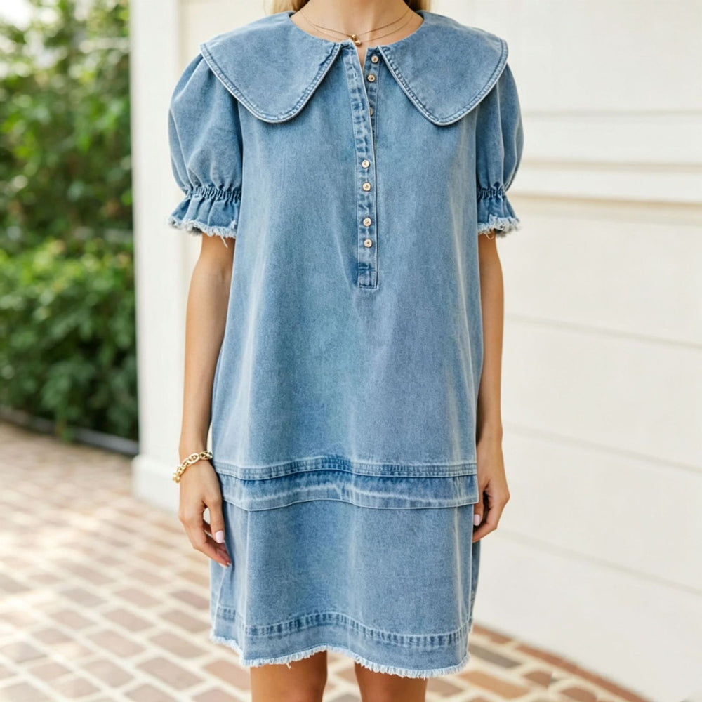 European and american  cross-border big lapel denim suit  summer new women's loose western fashiondress