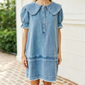European and american  cross-border big lapel denim suit  summer new women's loose western fashiondress