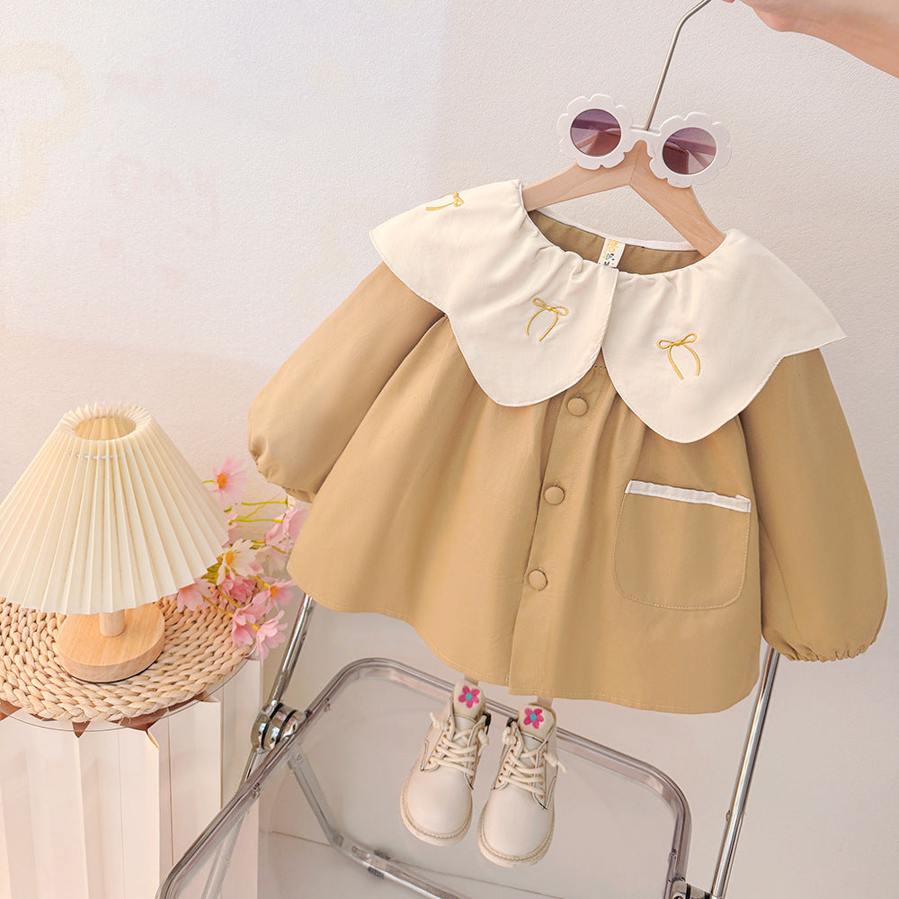 Kids' outerwear:  autumn new arrivals - korean style casual tops for girls, featuring turn-down collar, crew neck, loose fit, and single-breasted closure. perfect for spring and autumn