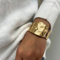 Open bangle wholesale: european & american cross-border statement jewelry, ancient forged alloy wide bangle, electroplated fashion bracelet for women