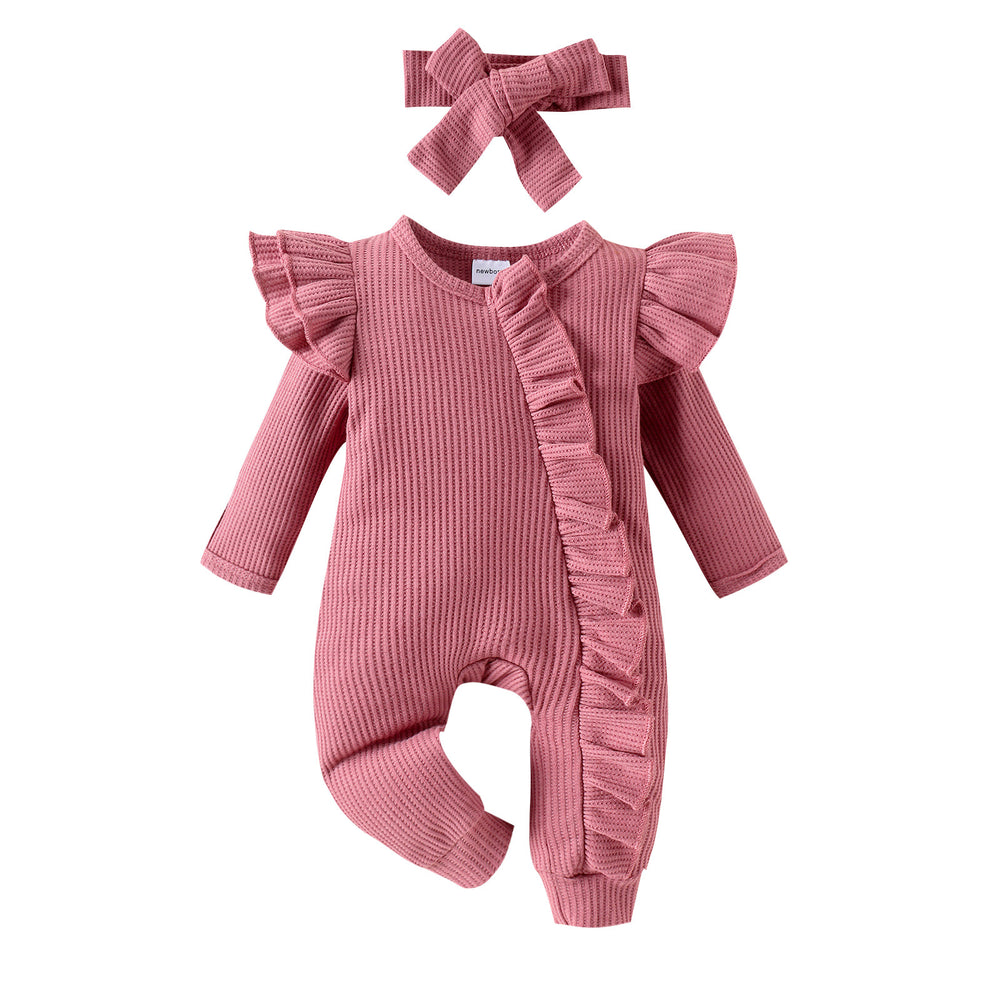 Children's clothingmulti-color flying sleeve waffle grids jumpsuit
