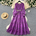 High-end elegant dress - spring  collection: french-inspired fashion with cutout lace, patchwork, cinched waist, and a flowy, vintage-style maxi skirt