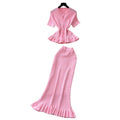 K-styleknittingrufflesilm two-piece set for women summer silm light mature elegance style work clothingelegantsuit