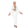 C6756 cross-border   fashion women's solid color mesh see-through long sleeve maxi dress