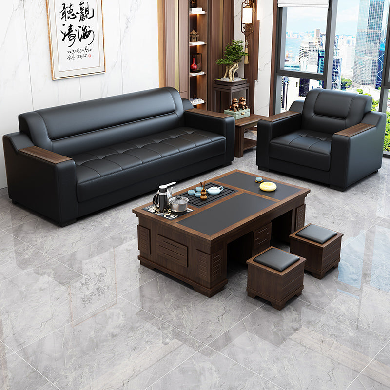 Office sofa minimalist modern coffee table set business genuine leather office sofa for office area reception room
