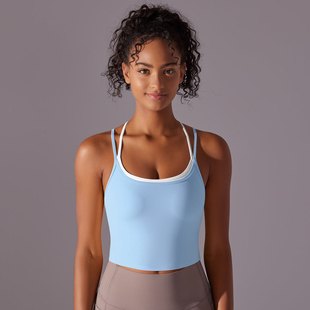 New solid color racerback double-layer crisscross double-sided brushed nylon sports bra running fitness yoga top for women