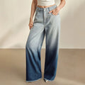 European and american style women's gradient washed denim wide leg jeans - relaxed fit, straight leg, slimming effect