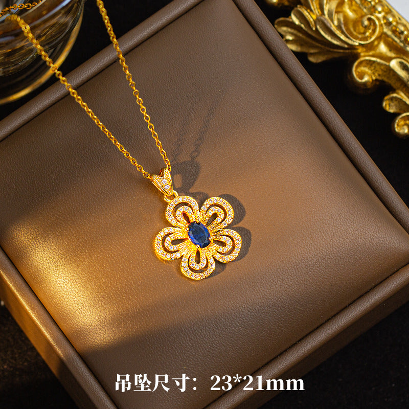 [set] cross-border fashion elegant light luxury full zirconium sweater chain exquisite copper micro-embedded earrings necklace jewelry combination
