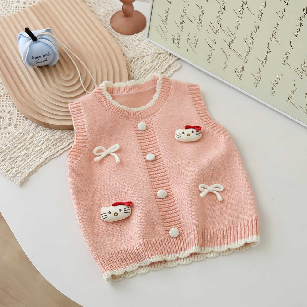 Girlknittingvestkt catknitting shirtvest layering new arrivalkids little girl sweaterwaistcoat vest