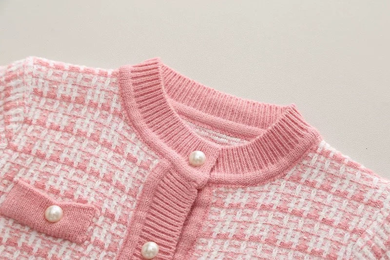 Special offer: girls' sweater set - new autumn/winter collection, chic chanel-inspired style, pink knitted two-piece outfit for kids
