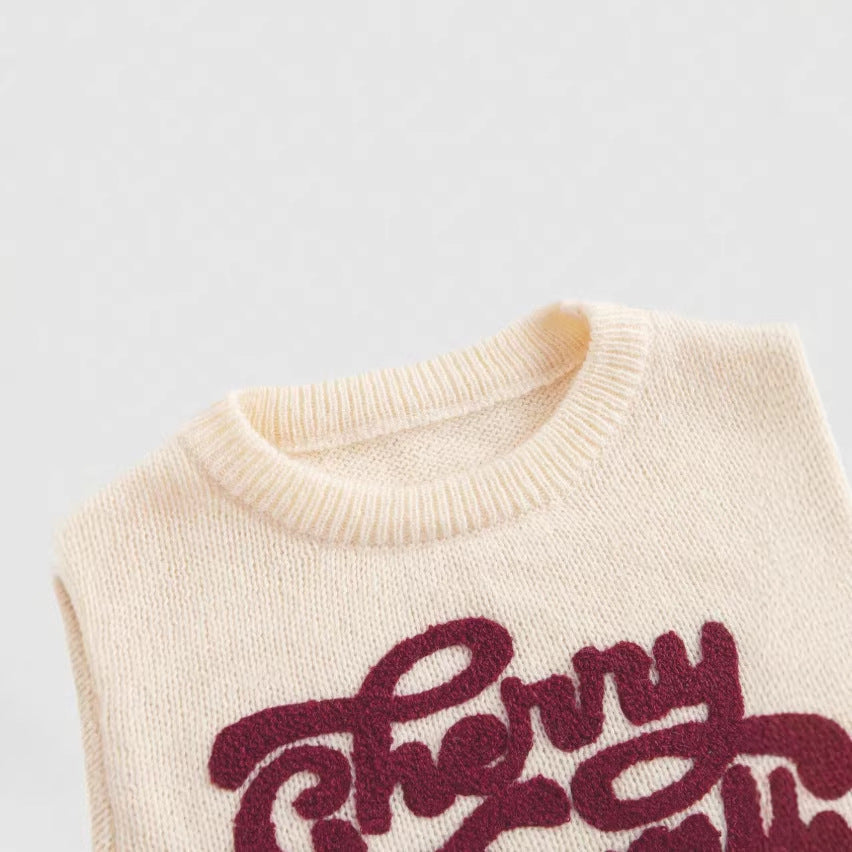cherry knit crewneck sweater top - pullover, relaxed fit, oversized style