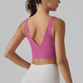 New arrivalnude yoga sports brasexy deep v beautiful back fixed all-in-one cup sports intimates fitness vest women