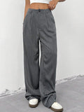 new european and american women's blue striped casual wide-leg trousers for commuting and leisure