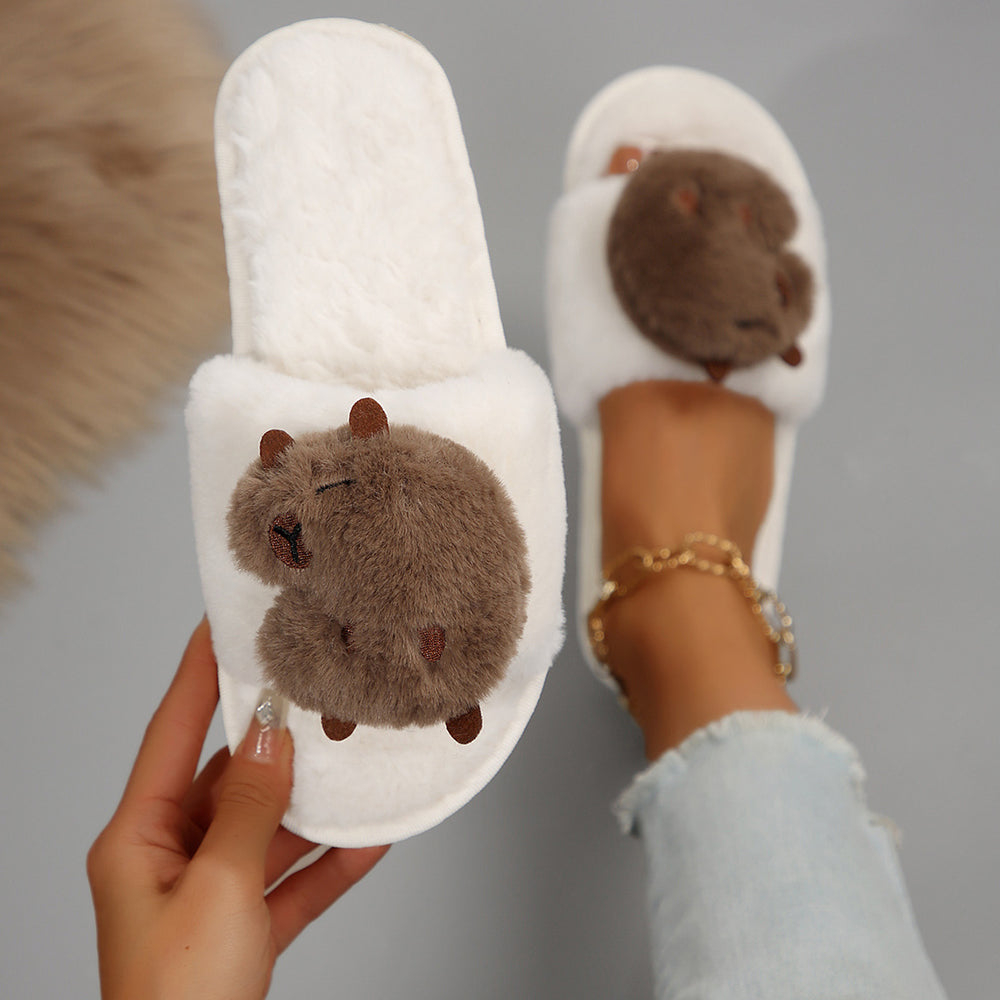 Capybara plus size slippers - new autumn/winter 2025 collection - women's cute cartoon indoor/outdoor one-strap cotton slippers