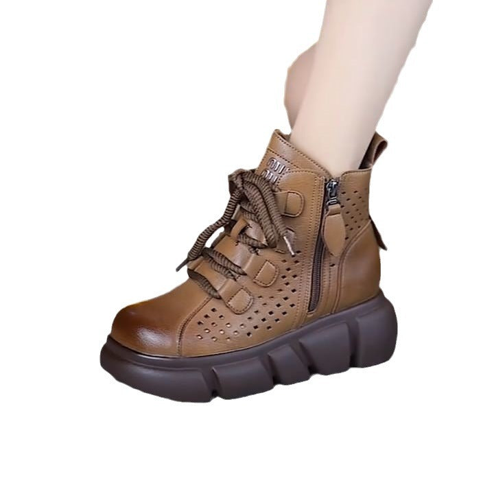 Fashion hollow Martin boots women's 2024 spring and summer new muffin thick-soled cool boots retro casual hole shoes Roman shoes