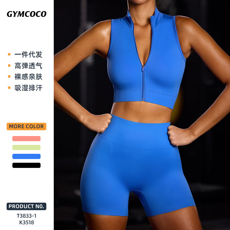 Amazon butt-lifting yoga capri leggings women's running shockproof top gym workout set wholesale moisture-wicking