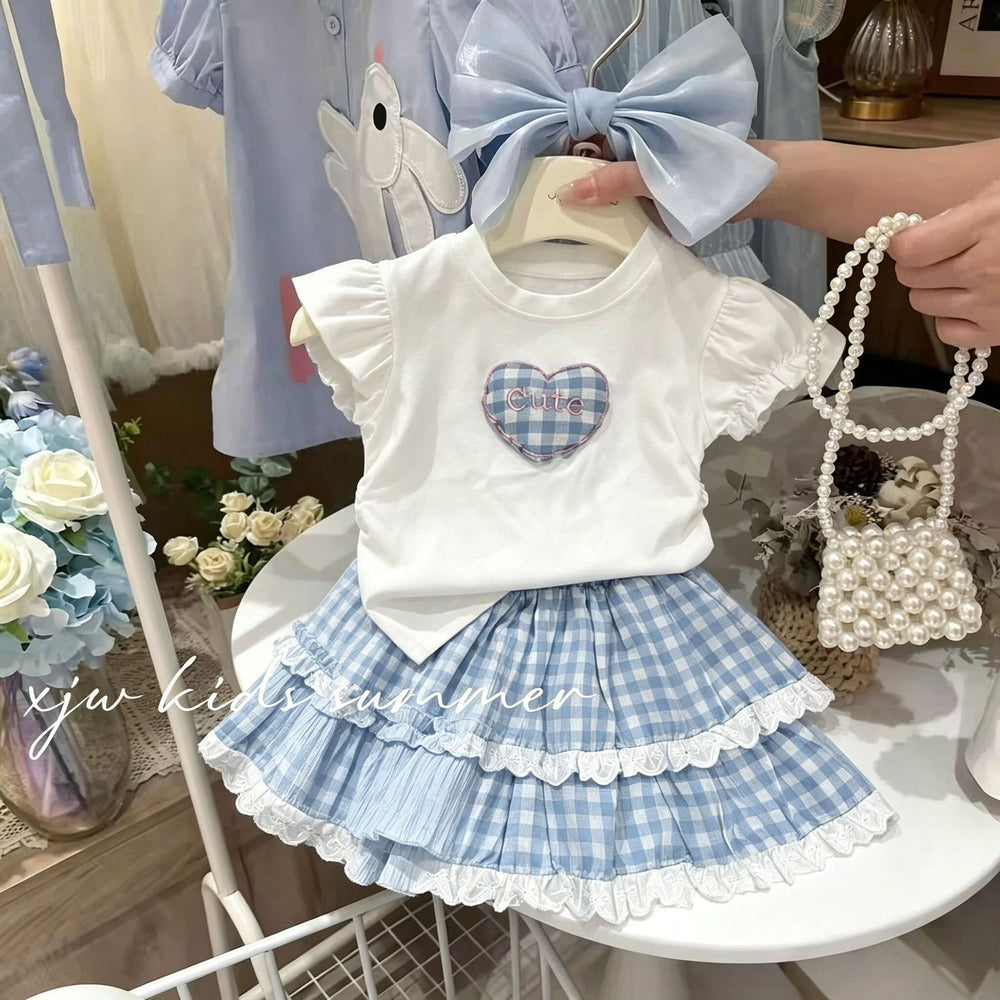 Girls' summer outfit set: stylish short-sleeve t-shirt 101.3kg piece set, new kids' summer clothes, super cute!