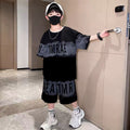 Boys' summer outfit set : new short-sleeve sporty style for mid-to-large children - trendy, stylish, and cool for summer