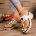 Export cross-border wedge thick bottom straw sandals large size wedge heel florals flip-flops bohemia style women's sandals