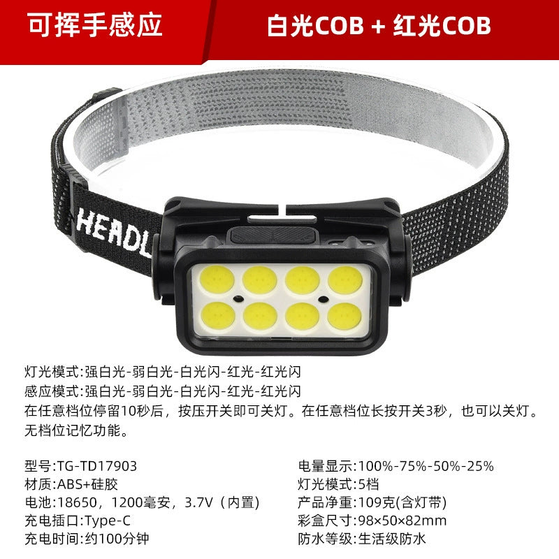 Cross-border new headlight wholesale usb charging outdoor fishing light strong light lighting induction multi-function led work light