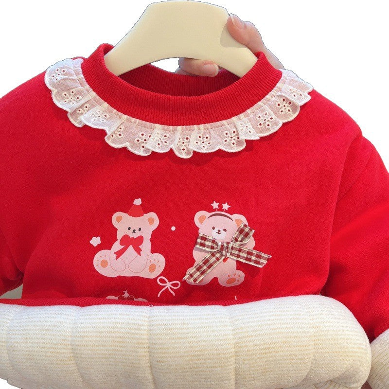 New year's autumn/winter girls' three-layer quilted padded sweatshirt cotton jacket, trendy tops for baby girls, children's clothing, kids' apparel