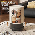 Retroins style little black cat printing trash can with pulleys for home high-looking living room kitchen large garbage basket