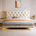 Foshan source factory genuine leather bed master bedroom classyelegant double soft leather bed cream style buckle suspended bed