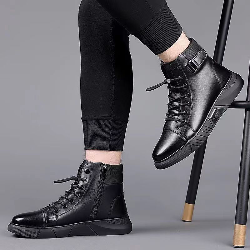 Spring/summer new men's leather shoes - versatile korean style, british fashion, trendy men's shoes, business martin boots, lace-up casual shoes