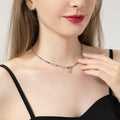 European and american cross-border colorful beaded initial necklace, 18k gold plated choker, bohemian stainless steel necklace