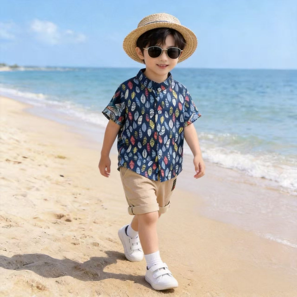 Kids' clothing boys' shirt short sleeve set, boys' short sleeve shirt, boys' clothing, baby boy shirt set
