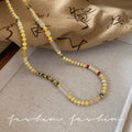 Dopamine colorful beaded necklace for women - summer fresh yellow, white, and beige seed bead smiley face choker - sweet & cool girly clavicle chain