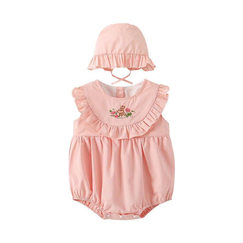 Baby romper, class a, summer lightweight,  new sweet style girl's bodysuit with hood and flutter sleeves
