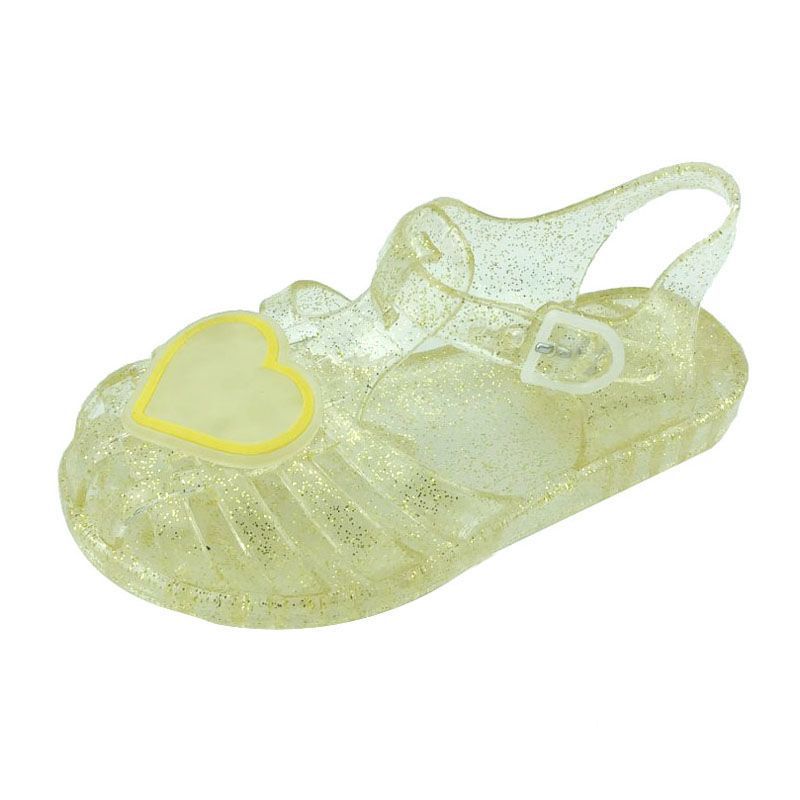 European and american fashion summer baby girl crystal toe jelly sandals and slippers - girls' casual heart-shaped princess beach shoes