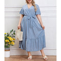 plus size cross-border new arrival:  women's original elegant v-neck ruffle trim polka dot dress