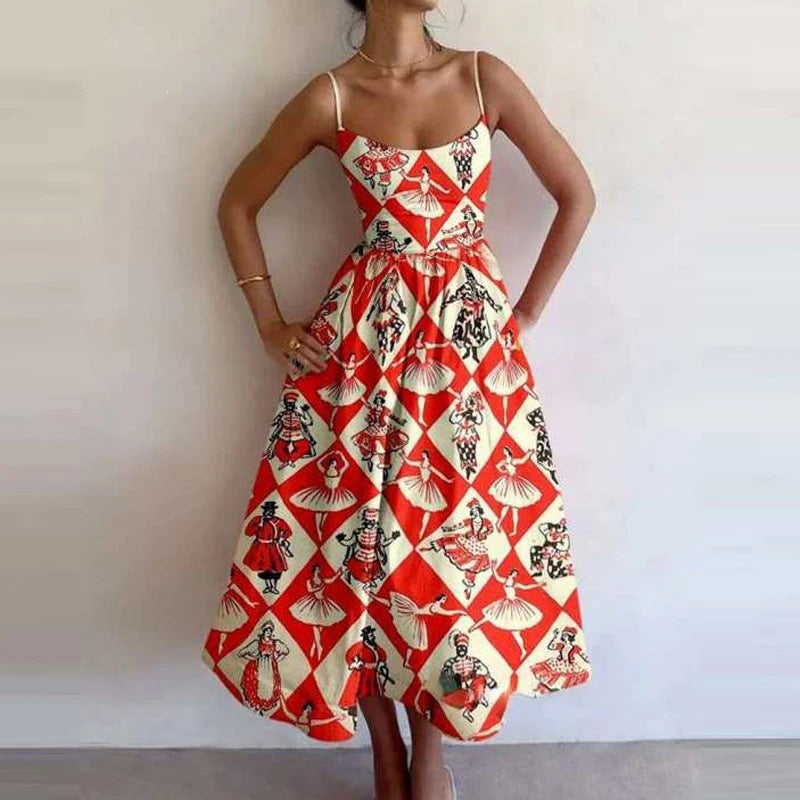 cross-border e-commerce european and american women's clothing: new summer collection - elegant vacation style, unique print, slim-fit cami dress