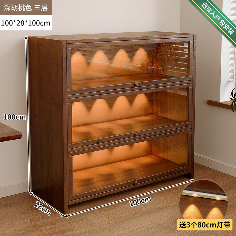 Solid wood dust-proof bookcase integrated against the wall Walnut color storage cabinet Locker Floor storage cabinet Household bookshelf