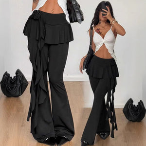 Women's faux two-piece skirt pants - black casual flare leggings - versatile summer lightweight style - cross-border shipping available
