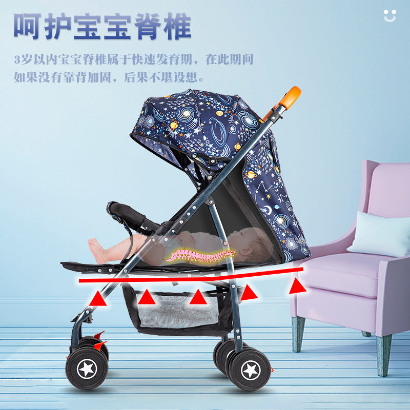 Two-way baby stroller, shock-absorbing, lightweight, convertible (sitting/lying), foldable, portable newborn stroller