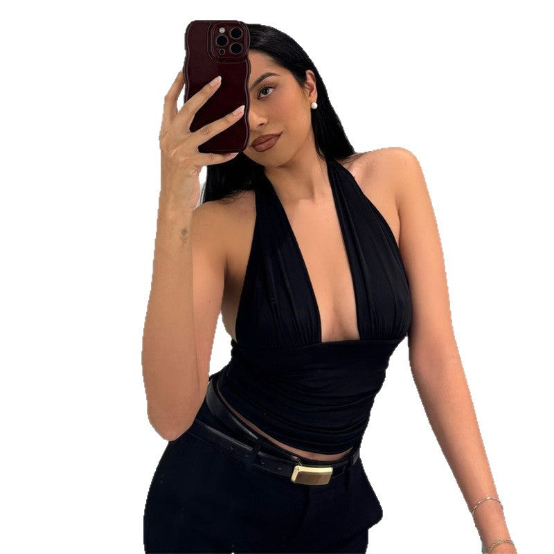 spring/summer new arrivals: european and american style women's solid color sexy halter backless slim-fit tank top - hot girl style