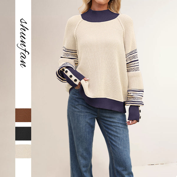 New autumn and winter 2025  European and American women's clothing tiktop hot-selling knitted sweater semi-turtleneck fashion pullover sweater