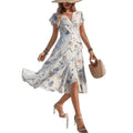 cross-border e-commerce  hot-selling european and american women's apparel: printed ruffle-trimmed short-sleeve elegant dress