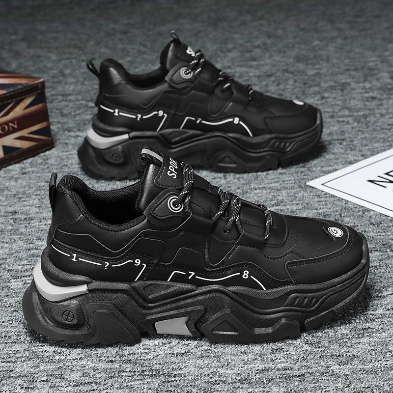 Men's winter 2025 new arrival: popular mid-top sneakers for middle school students - athletic, running, soft sole, height increasing, youth style, white, dad shoes, trendy footwear