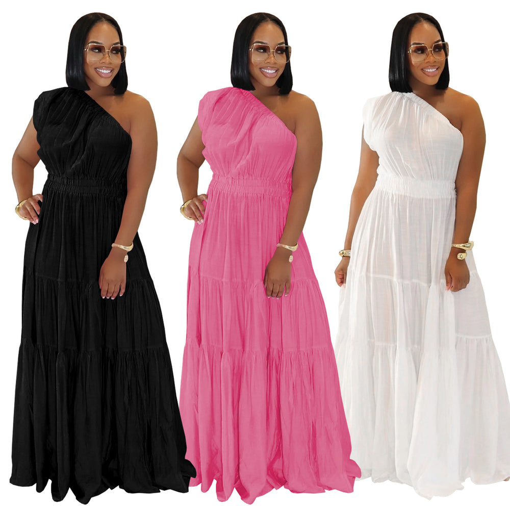 C7389 cross-border   fashion women's elegant off-the-shoulder lightweight summer dress