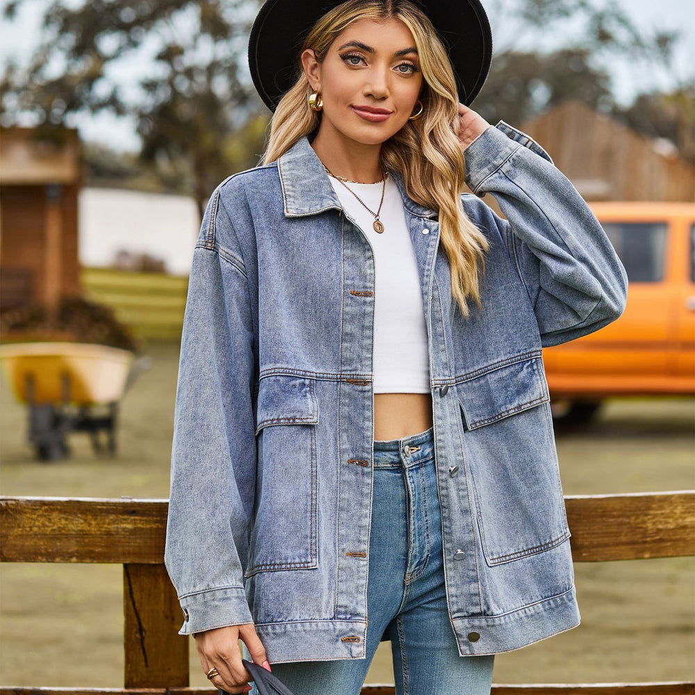 e-commerce   new versatile slimming retro classic loose denim casual jacket top for women