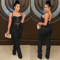 X5215    pure colorsexy women's suspenders chest zipper vest pants two-piece set
